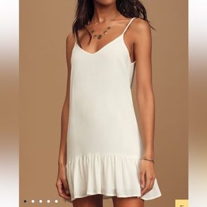 Lulu’s Garden Bloom White Ruffled Shift Dress